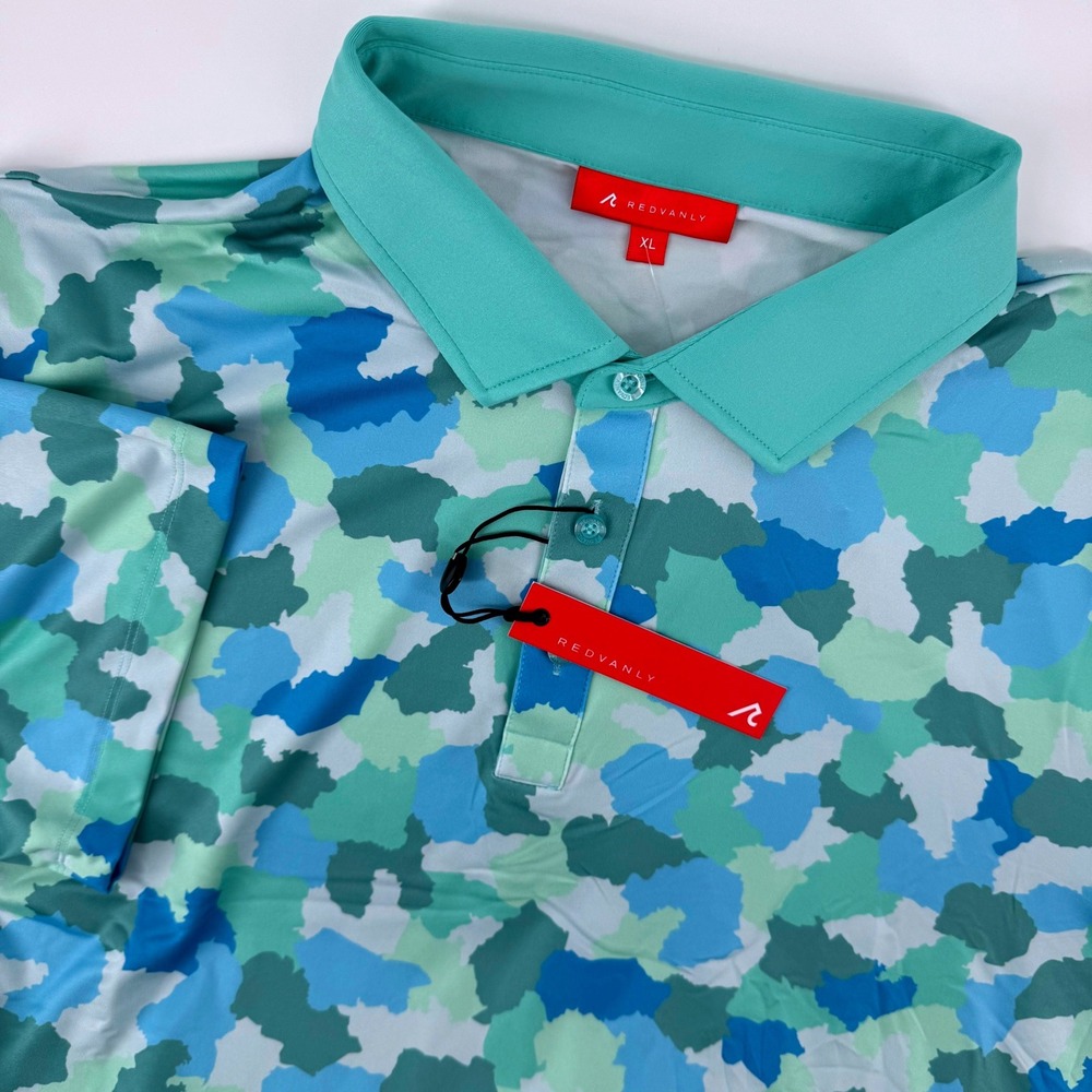 Redvanly Dawson Golf Polo XL Pool Blue Green Abstract Camo PUREpoly Short Sleeve